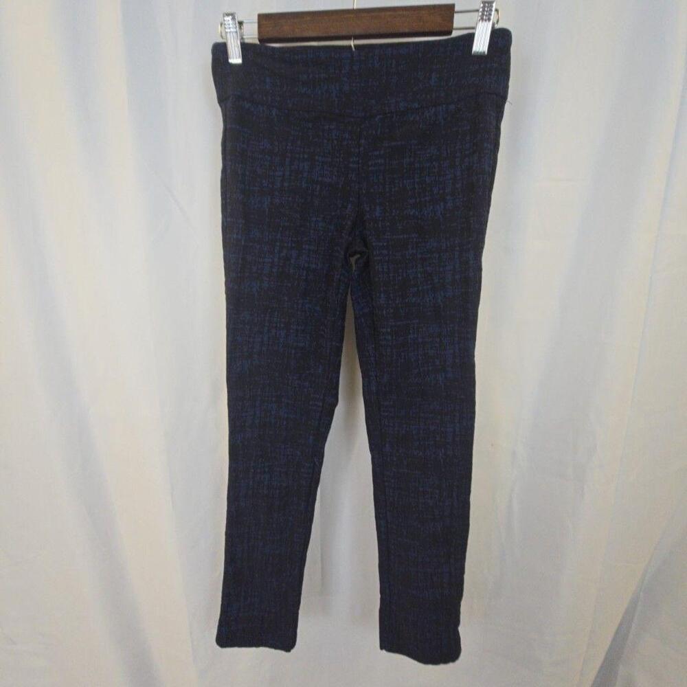 Roz & Ali Pants Womens Petite 4 Blue Geometric Ponte Ankle Pull On Stretch